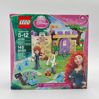 LEGO Disney Princess Merida's Highland Games set box with castle, minifigures, and accessories for ages 5-12.
