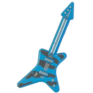 Minifigure, Utensil Musical Instrument, Guitar Electric 'ML' Type with Pearl Dark Gray Zebra Stripes and Silver Strings and Bridge Pattern, Part# 17356pb05 Part LEGO® Medium Azure