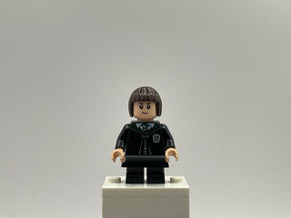 Pansy Parkinson - Slytherin Robe Clasped, Black Skirt, Black Short Legs with Dark Bluish Gray Stripes, hp492 Minifigure LEGO®   