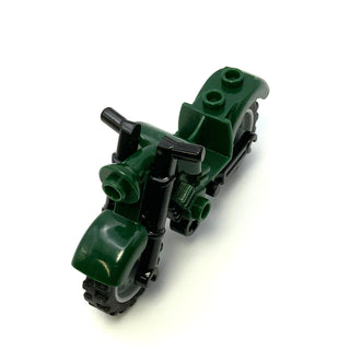 Motorcycle Vintage with Black Chassis and Light Bluish Gray Wheels, Part# 85983c01 Part LEGO® Dark Green  