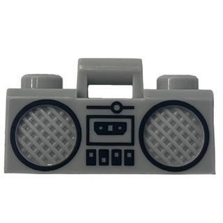 Minifigure, Utensil Radio Boom Box with Bar Handle with Black Cassette Player, Switches and Rimmed Speakers Pattern , Part# 93221pb03 Part LEGO® Light Bluish Gray