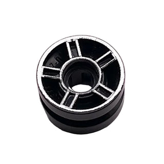 Wheel 11mm D. x 6mm with 5 Spokes with Silver Outline Pattern, Part# 50944pb01 Part LEGO® Black