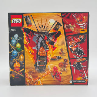 LEGO NINJAGO Fire Fang set 70674 box showing black and red mech with fire theme and minifigures.