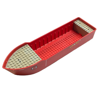 Boat, Hull Unitary 38 x 10 x 5 2/3 Floating with Raised Light Gray Decks with Classic Fire Logo with Helmet and Crossed Axes, White '4020' Pattern (Stickers), Part# 2366c01pb02 Part LEGO® Red Very Good