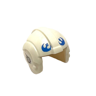 Minifigure, Headgear Helmet SW Rebel Pilot with Blue Rebel Alliance Symbol and Black Stripes with Circle on Sides Pattern, Part# x164pb22 Part LEGO® White Very Good