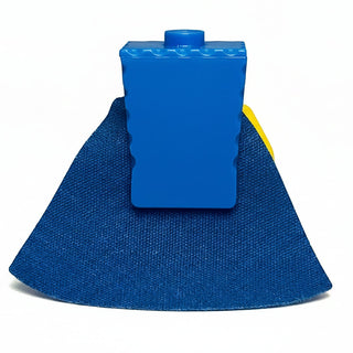 LEGO SpongeBob minifigure torso with blue rectangular head and blue fabric cape.