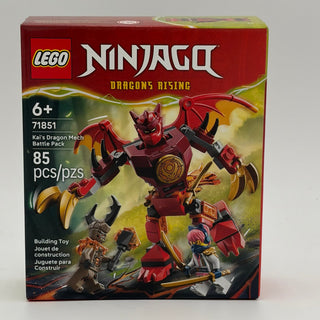 LEGO Ninjago Kai's Dragon Mech Battle Pack set box showing red mech robot with gold accents and clawed hands.