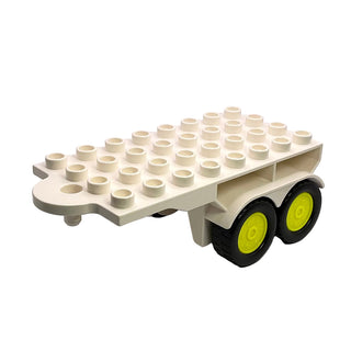 DUPLO Trailer Flatbed 4 x 8 with Hook and Four Black Wheels with Neon Yellow Hubs, Part# 18523c03