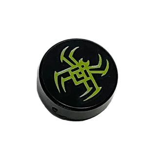 Tile, Round 1x1 with Lime Spider Pattern, Part# 98138pb185