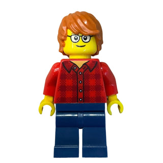 Red Plaid Flannel Shirt, Dark Orange Hair, hol131 - LEGO® Holiday Minifigure