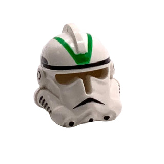 Minifigure, Headgear Helmet SW Clone Trooper Ep. 3 with Green Stripes Pattern, Part# 50995pb04 Part LEGO® White Very Good