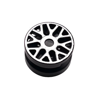 Wheel 11mm D. x 6mm with 8 'Y' Spokes with Silver Outline Pattern, Part# 93595pb02 Part LEGO® Black
