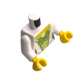 Torso Female Dress with Yellowish Green Corset, Lime Laces and Bow, Sand Green Wrinkles, Yellow Neck Pattern (BAM) / White Arms / Yellow Hands, Part# 973pb5739c01 Part LEGO® White