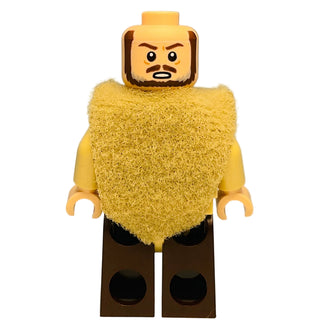 LEGO minifigure with yellow head, dark brown beard, yellow textured poncho, yellow arms, and dark brown legs.