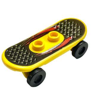 Minifigure, Utensil Skateboard Deck with Red Lightning and Tread Plate Pattern (Sticker) with Black Wheels (42511pb04 / 2496), Part# 42511c01pb04 Part LEGO® Yellow