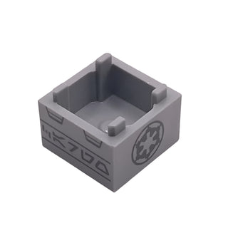 Container, Box 2 x 2 x 1 - Top Opening with Flat Inner Bottom with Dark Bluish Gray SW Imperial Logo and Aurebesh Characters 'Cargo' Pattern, Part# 35700pb05 Part LEGO® Light Bluish Gray