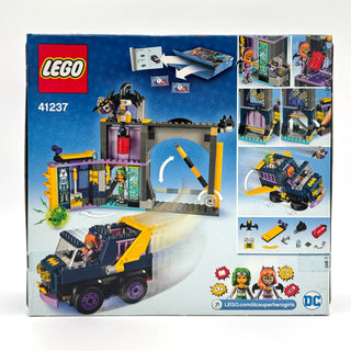 LEGO set 41237 featuring purple and yellow bunker structure with minifigures, vehicle, and accessories displayed on packaging