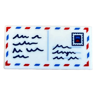 Tile 1 x 2 with Dark Blue Square and Scribbles Pattern Part# 3069pb1265 Part LEGO® White
