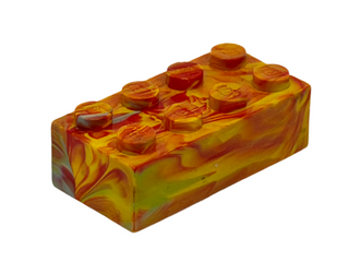 Red, Yellow, & Light Gray Marbled, 1970's Grangemouth Test 2x4 LEGO® Brick Part LEGO®