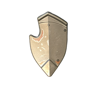 Shield Broad Pointed Bottom and Cutout Corner with Dark Silver Scratches and Rivets and Reddish Brown Rust Pattern, 5480pb01 Part LEGO®