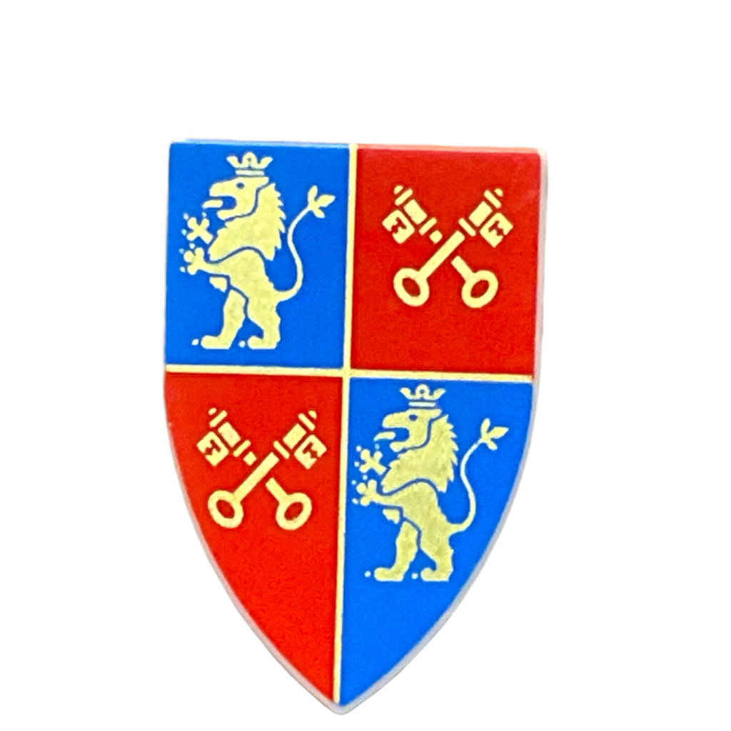 Shield Triangular Long with Gold Lions and Crossed Keys on Blue and Re ...