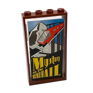 Palace Cinema Movie Poster 'Mystery on the MONORAIL' Trans-Clear Window (Sticker) and Door Frame 1 x 4 x 6, Part# 57895pb016 + 60596 Part LEGO® Reddish Brown Very Good