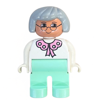 Duplo Figure, Female, Light Green Legs, White Blouse, Gray Hair, Glasses, 4555pb014 Minifigure LEGO® Like New