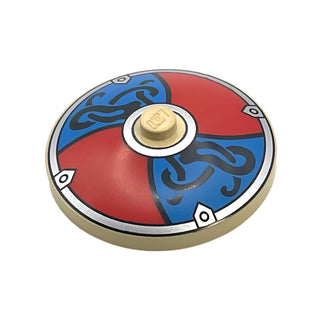 Viking Shield Red/Blue with Black Ornament Pattern, Dish 4x4 Inverted (Radar) with Solid Stud, Part# 3960pb016 Part LEGO® Tan