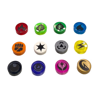 Monster Catcher Energy Types Tile Round 1x1 (Custom Pad Printed LEGO® Parts)