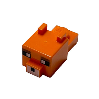 Creature Head Pixelated with Ears, Nose, and Face with White Eyes, Reddish Brown Eyebrows, and White Nose Pattern (Minecraft Fox), Part# 24008pb03 Part LEGO® Orange