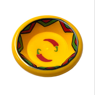 Minifigure, Utensil Dish 3 x 3 with Red Hot Chili Peppers and Black, Bright Green and Red Border Pattern, Part# 6256pb04 Part LEGO® Bright Light Orange Very Good