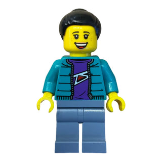 Woman with Dark Turquoise Jacket over Dark Purple Shirt, hol353 - LEGO® Holiday Minifigure