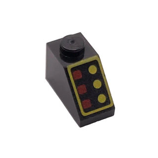 Slope 45 2 x 1 with 3 Small Red Lamps, 3 Small Yellow Buttons and Thick Border Pattern, Part# 3040p01 Part LEGO® Black Very Good