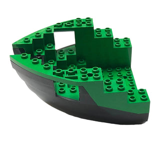 Boat, Hull Small Bow 12 x 12 x 5 1/3 with Green Top (6050/6051), Part# 6050c04 Part LEGO® Black Very Good
