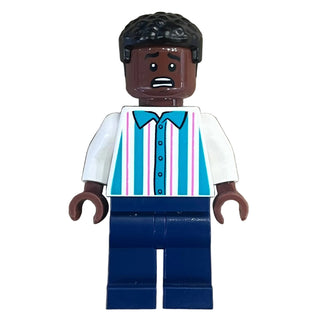 Soccer Spectator, White Shirt with Dark Turquoise and Dark Pink Stripes, soc162 - LEGO® Sports Minifigure