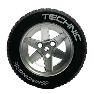 Large Wheel 62mm D. x 46mm with Black Technic Racing Tire, Part# 22969c04 Part LEGO® Metallic Silver Very Good