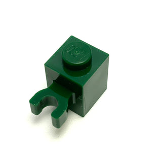Brick, Modified 1x1 with Open U Clip (Vertical Grip) - Hollow Stud, Part# 60475b Part LEGO® Dark Green  