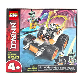 LEGO NINJAGO set 71706 box showing black and orange speeder car with large wheels and minifigure.
