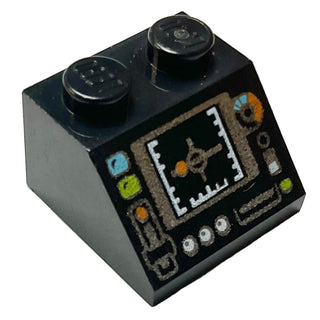 Slope 45 2 x 2 with Silver Control Panel and Screen Pattern, Part# 3039pb076 Part LEGO® Black