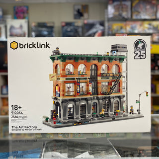BrickLink Designer Program The Art Factory set 910054 with 2566 pieces, featuring a multi-story brick building with arched wi