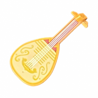 Minifigure, Utensil Musical Instrument, Lute with Dark Red Neck, White Strings, and Tan Body with Gold Filigree Trim Pattern, Part# 80503pb02 Part LEGO® Medium Nougat