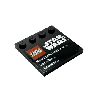 Tile, Modified 4 x 4 with Studs on Edge with Sebulba's Podracer and Tatooine Pattern, Part# 6179pb040 Part LEGO® Black Very Good