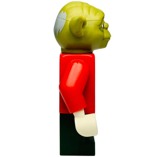 LEGO Star Wars Yoda minifigure with olive green head, red Santa jacket, dark green legs, and white beard detail.