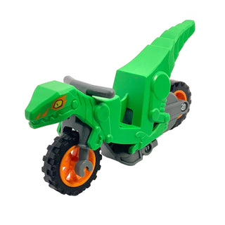 Stuntz Flywheel Motorcycle Velociraptor Bike with Dark Bluish Gray Frame, Orange Wheels, and Dark Bluish Gray Handlebars with Yellow Eyes and Orange Markings Pattern, Part# 3140pb01c01
