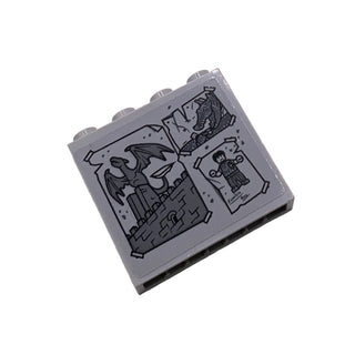 Brick 1 x 4 x 3 with Gray Paintings, Letter Holder with List, Drawings of Dragons, Zombie and Castle Pattern on Both Sides (Stickers), Part# 49311pb009 Part LEGO®