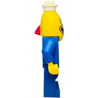 Yellow and blue cartoon character minifigure with cream-colored hat and red details.