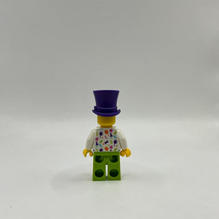 Birthday Party Guest, Dark Purple Top Hat, Green Glasses, White Shirt, Lime Legs,hol197 Minifigure LEGO®   