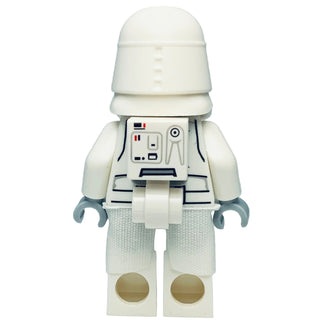 White LEGO Snowtrooper minifigure with domed helmet, printed chest armor, and gray hands.