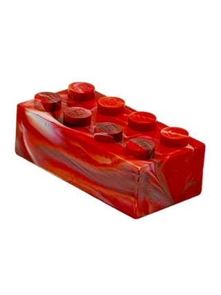Red w/ White & Blue Marbled, 1970's Grangemouth Test 2x4 LEGO® Brick Part LEGO®