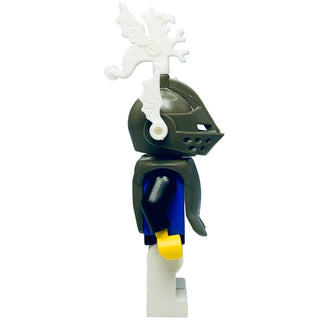 Black Castle Knight with Breastplate - Armor over Blue, Dark Gray Helmet and Visor, White Dragon Plumes, cas167 - LEGO® Castle Minifigure Minifigure LEGO®